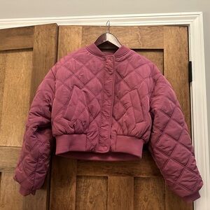 Cotton on Body quilted rib bomber jacket in red violet, size S.